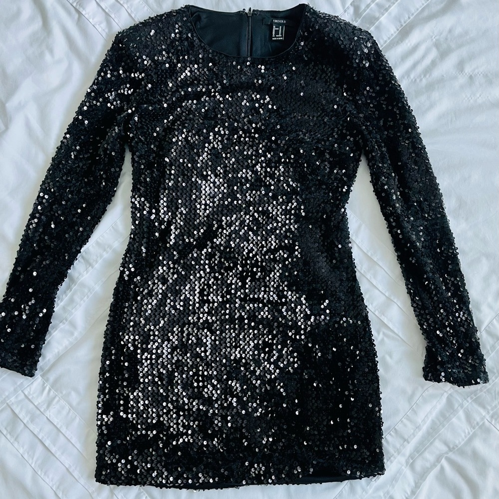 Black Sequin Mini Dress